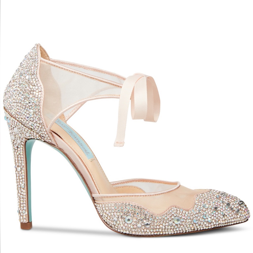 Betsey Johnson Cream Crystal Embellished Heels